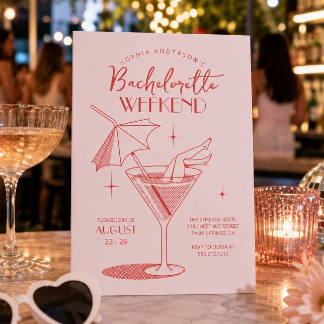 Retro Cocktail Bachelorette Weekend Itinerary Invitation (Creator Uploaded)