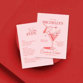 Retro Cocktail Bachelorette Weekend Itinerary Invitation