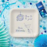 Retro Cocktail Birthday Party fancy Paper Plate<br><div class="desc">Retro hand drawn and handwritten Birthday Party table decor featuring a disco ball and a woman hand holding a martini cocktail glass.</div>