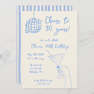 Retro Cocktail Birthday Party striped invitation
