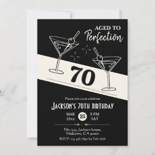 Retro cocktail black & white martini 70th Birthday Invitation