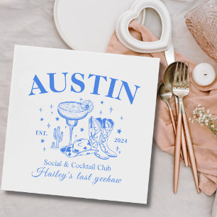 Retro Cocktail Cowboy Blue Bachelorette Party  Napkin