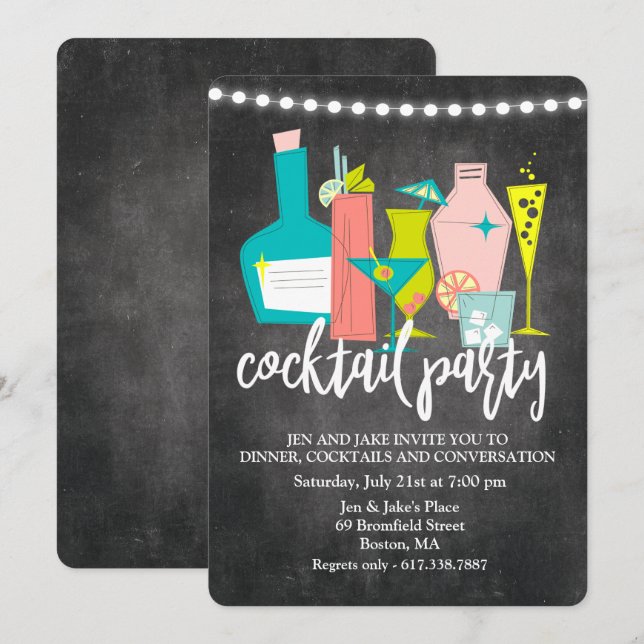 Retro Cocktail Drinks Cocktail Party Invitation (Front/Back)