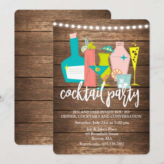 Retro Cocktail Drinks Cocktail Party Invitation (Front/Back)