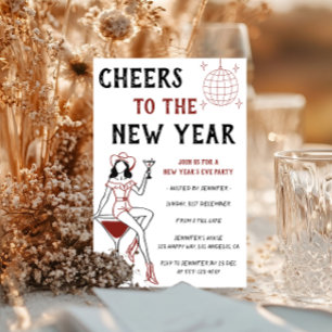 Retro Cocktail Girl Cheers to the New Year Party  Invitation