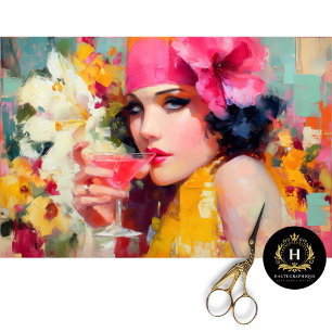 Retro Cocktail Glam Woman Decoupage Tissue Paper