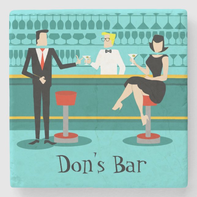 Retro Cocktail Lounge Stone Coaster (Front)