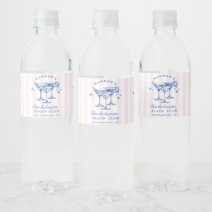 Retro Cocktail Modern Bachelorette Blue Water Bottle Label