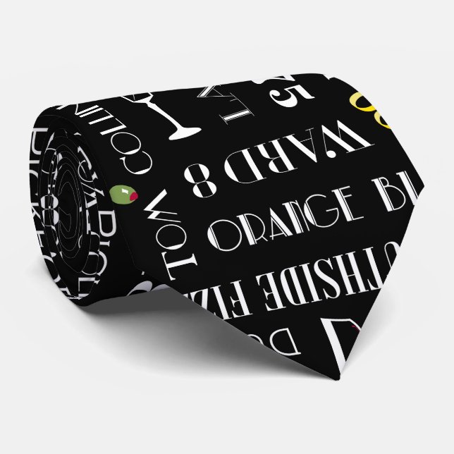 Retro Cocktail Names Pattern Tie (Rolled)