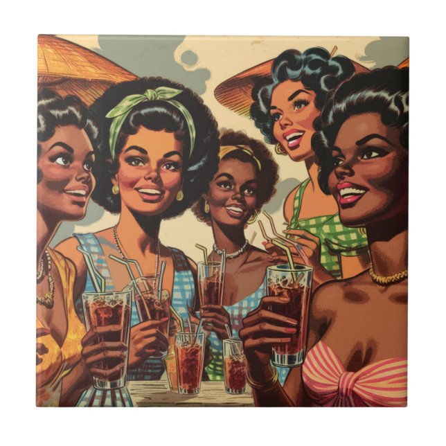 Retro Cocktail Party Girls Tile (Front)