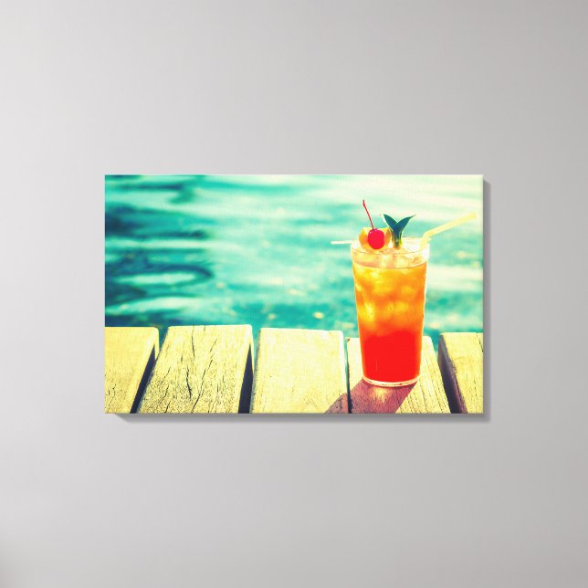 Retro cocktail sunset pool bar canvas print (Front)