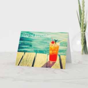Retro cocktail sunset pool  birthday card