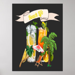 Retro Cocktails at The Beach Poster