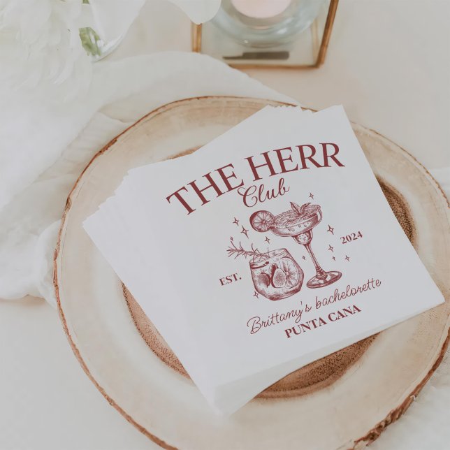 Retro Cocktails Red Bachelorette Party  Napkin (Creator Uploaded)