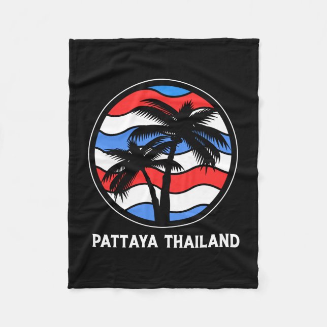 Retro coco palm tree tropical beach pattaya fleece blanket (Front)