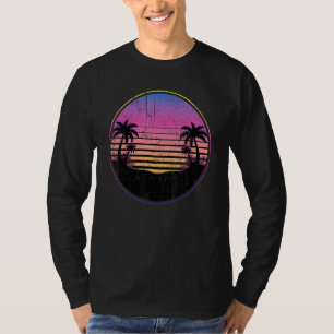 Retro Coconut Palm Trees Beach Sunset Tropical Sum T-Shirt