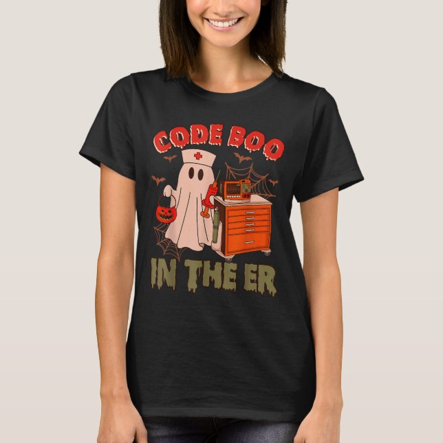 Retro Code Boo In The Er Icu Nurses Boo-jee Ghost  T-Shirt (Front)