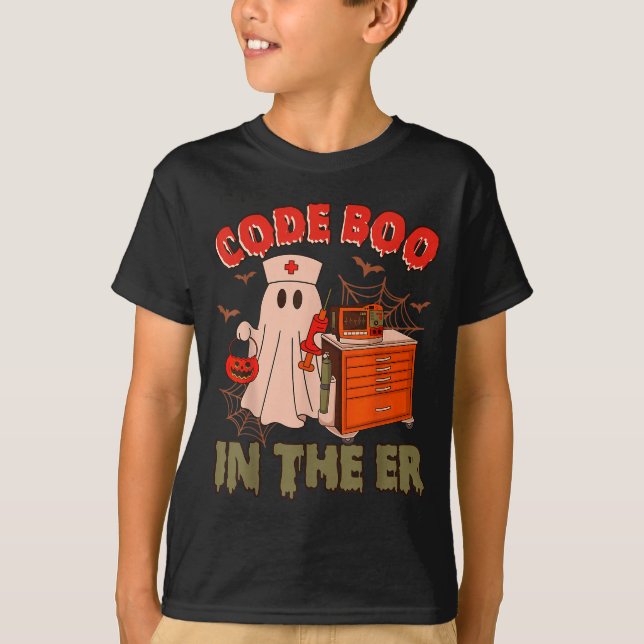 Retro Code Boo In The Er Icu Nurses Boo-jee Ghost  T-Shirt (Front)