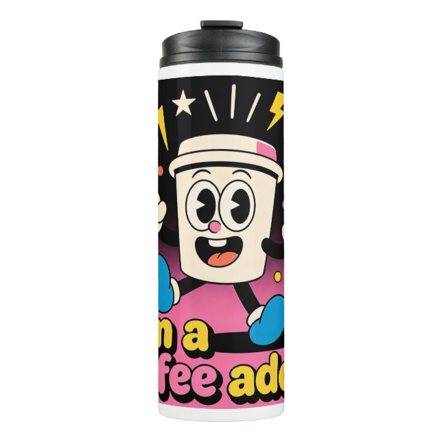 Retro Coffee Addict Thermal Tumbler - Funny Cartoo (Front)