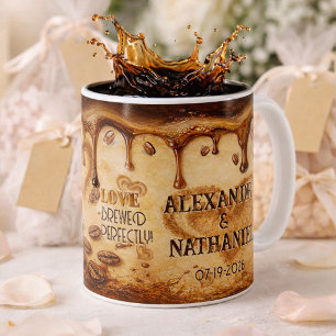 Retro Coffee Beige Drip Love Art Wedding Favour Mug