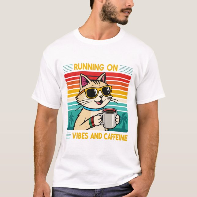Retro Coffee Cat Vibes - Caffeine Lover Men's T-Shirt (Front)