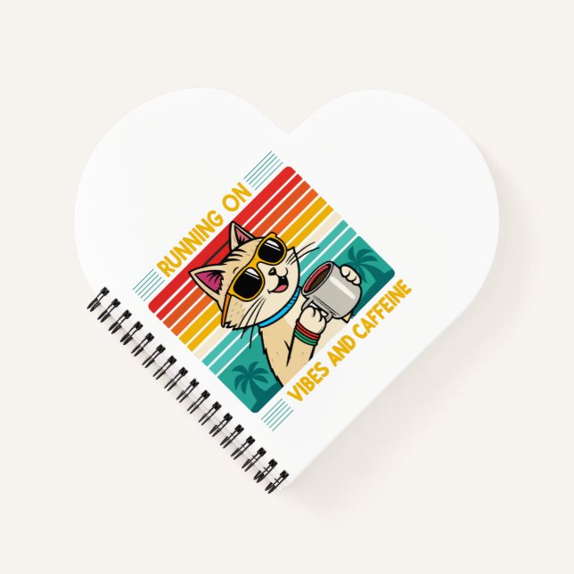 Retro Coffee Cat Vibes - Funny Caffeine Lover Notebook (Front)