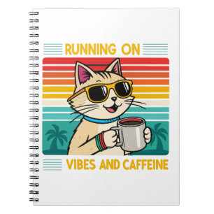 Retro Coffee Cat Vibes - Funny Caffeine Lover Notebook