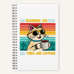Retro Coffee Cat Vibes - Funny Caffeine Lover Notebook