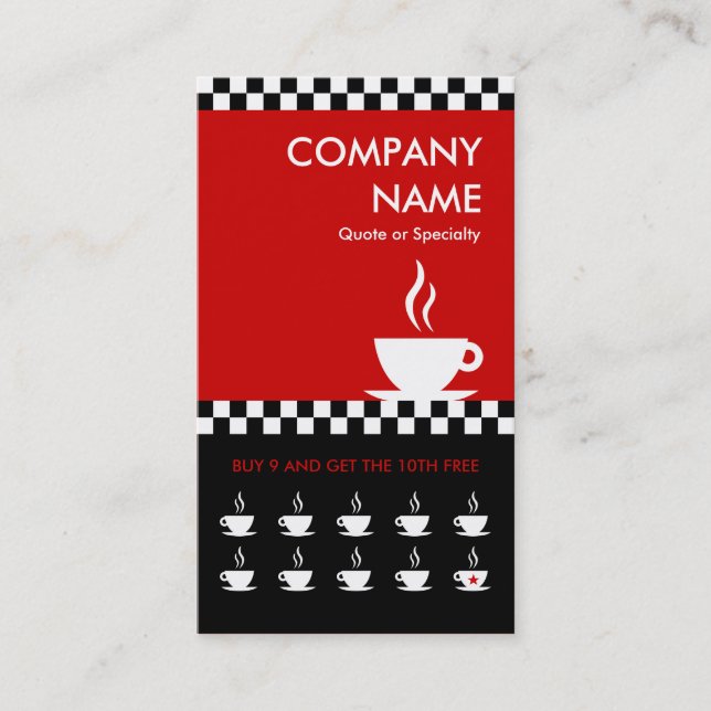 retro coffee checkers punchcard loyalty card (Front)
