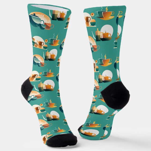 Retro Coffee Cups and Coffee Pots Socks (Angled)