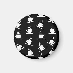 Retro Coffee Cups Print Pattern Coffee Mugs Black Magnet