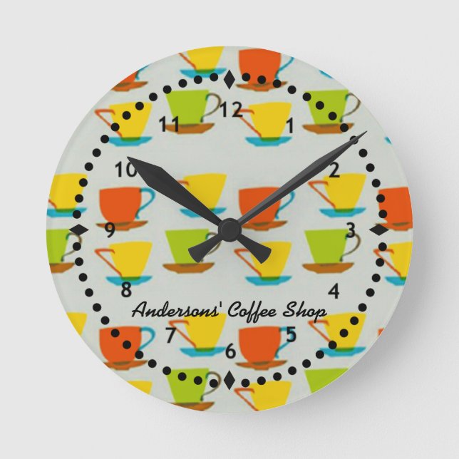 Retro Coffee Cups Wall Clock (Front)