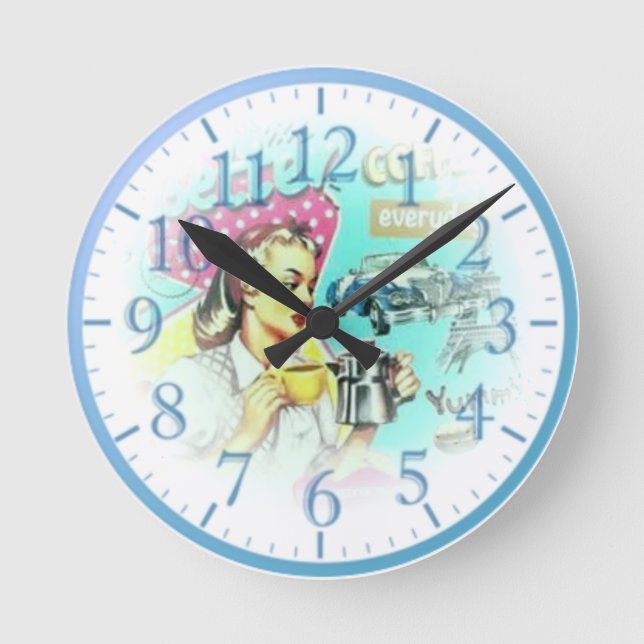 Retro coffee girl Wall Clock (Front)