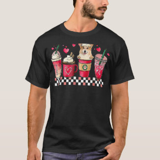 Retro Coffee Hearts Corgi Valentines Day Dog T-Shirt