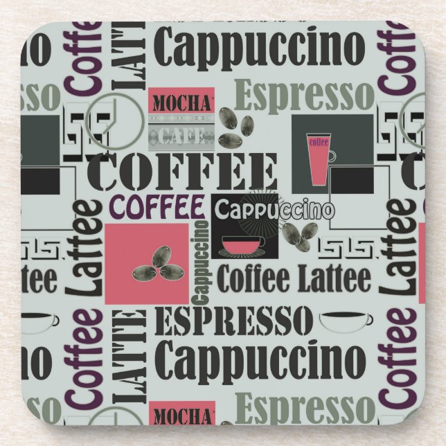 retro coffee kitchen pattern for espresso latte  coaster (Front)