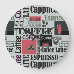 retro coffee kitchen pattern for espresso latte large clock