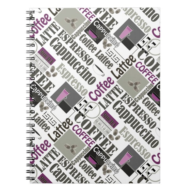 retro coffee kitchen pattern for espresso latte  notebook (Front)