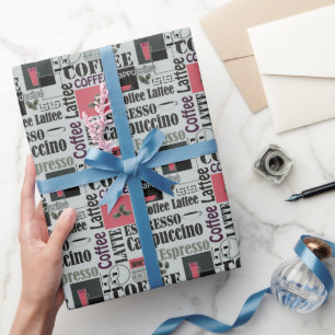 retro coffee kitchen pattern for espresso latte  wrapping paper