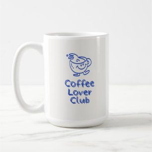 Retro Coffee Lover Club Smiling Mug Blue Minimalis