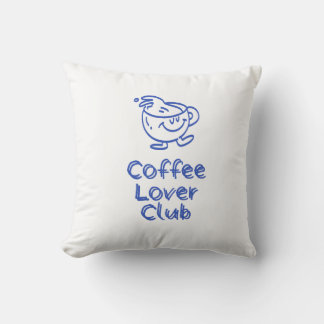 Retro Coffee Lover Club Smiling Mug Blue Minimalis Cushion