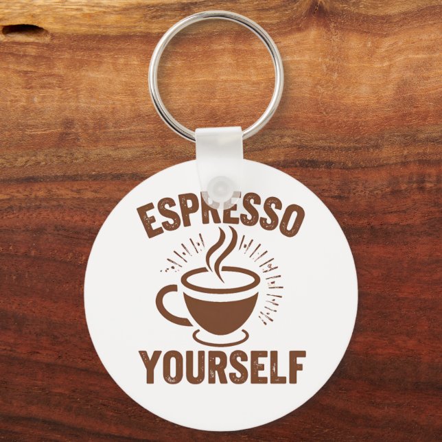 Retro Coffee Lover Motivational Quote Key Ring (Front)