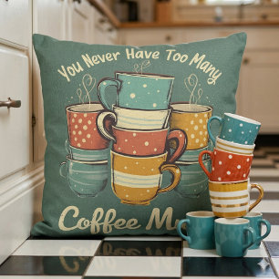 Retro Coffee Mug Stack Illustration Cushion