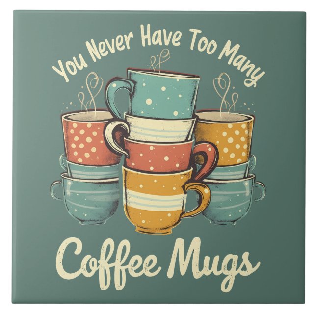 Retro Coffee Mug Stack Illustration Tile (Front)
