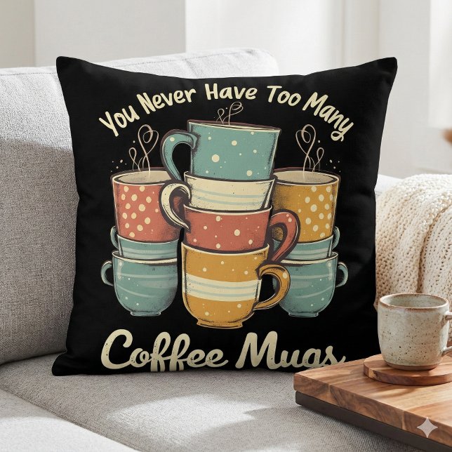 Retro Coffee Mug Stack Vintage Design Cushion (Retro Coffee Mug Stack Vintage Design Throw Pillow Mockup A)