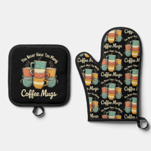 Retro Coffee Mug Stack Vintage Design Oven Mitt & Pot Holder Set