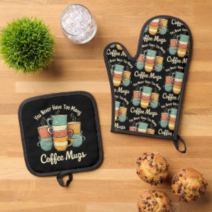 Retro Coffee Mug Stack Vintage Design Oven Mitt & Pot Holder Set