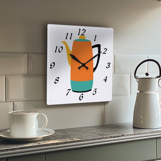 Retro Coffee Percolator Square Wall Clock (Creator Uploaded)
