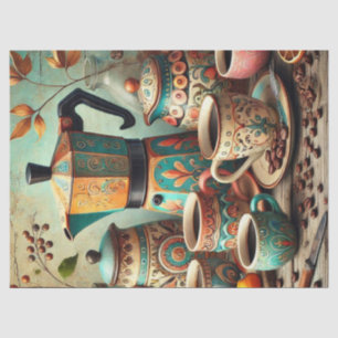 Retro Coffee Pot and Cups Tissue Paper