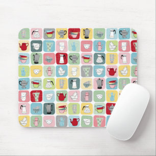 Retro Coffee Pots and Cups Pattern Mouse Mat