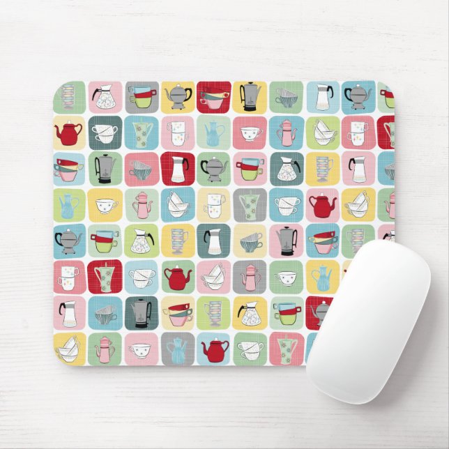 Retro Coffee Pots and Cups Pattern Mouse Mat (With Mouse)